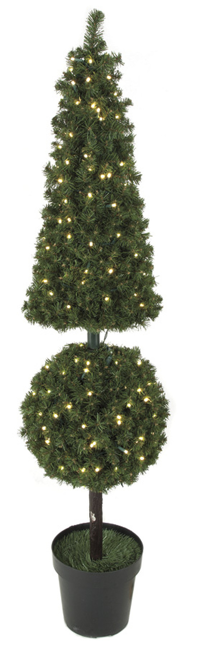 5 Foot Pyramid Ball Pine Topiary with Lights